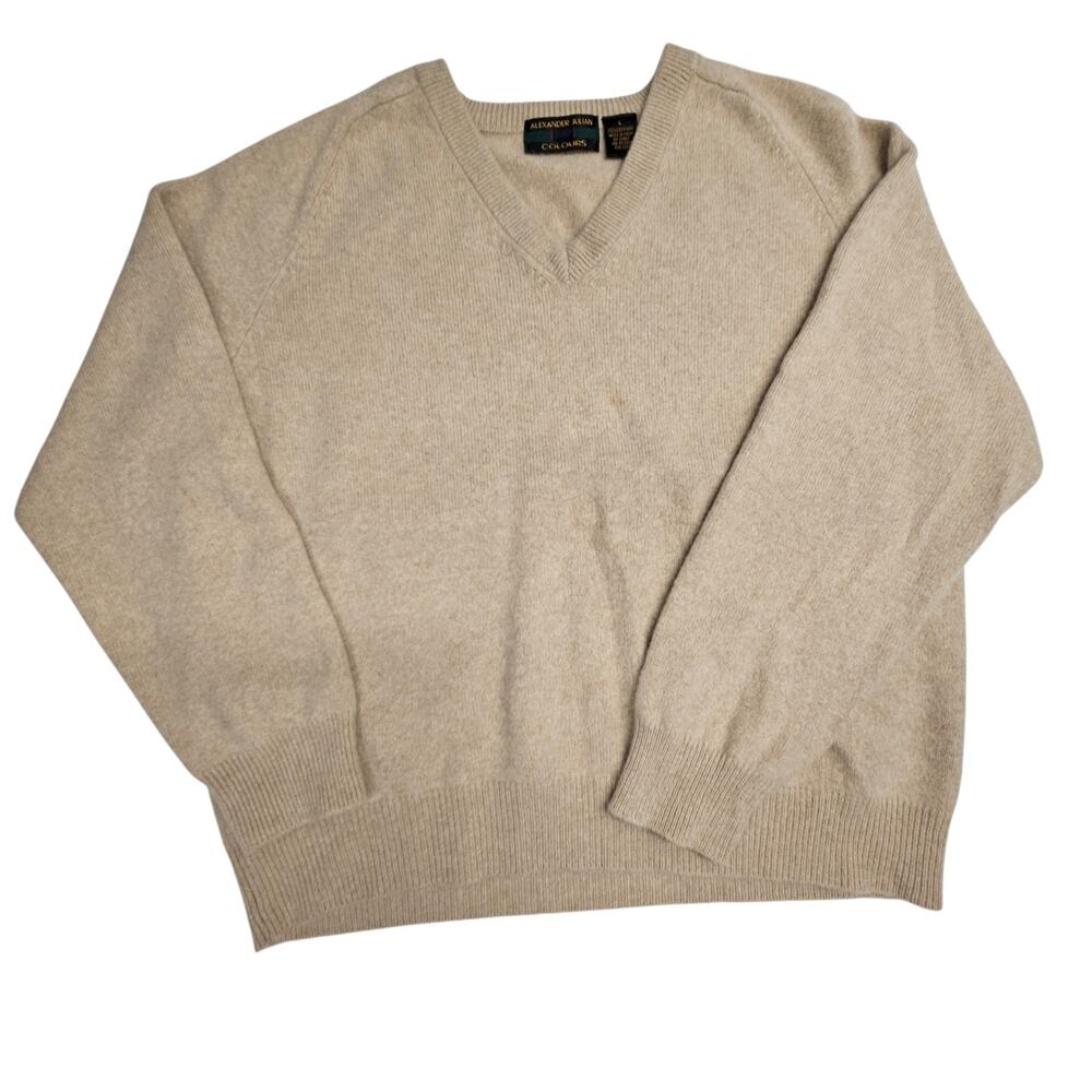 Alexander Julian Colours Cashmere Sweater V-Neck Long Sleeve Knitwear Beige Sz L